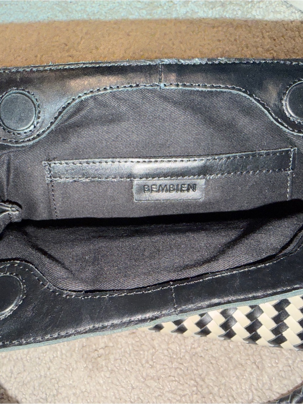 Black and Cream Woven Shoulder Bag with Braided Strap - Picture 2 of 2